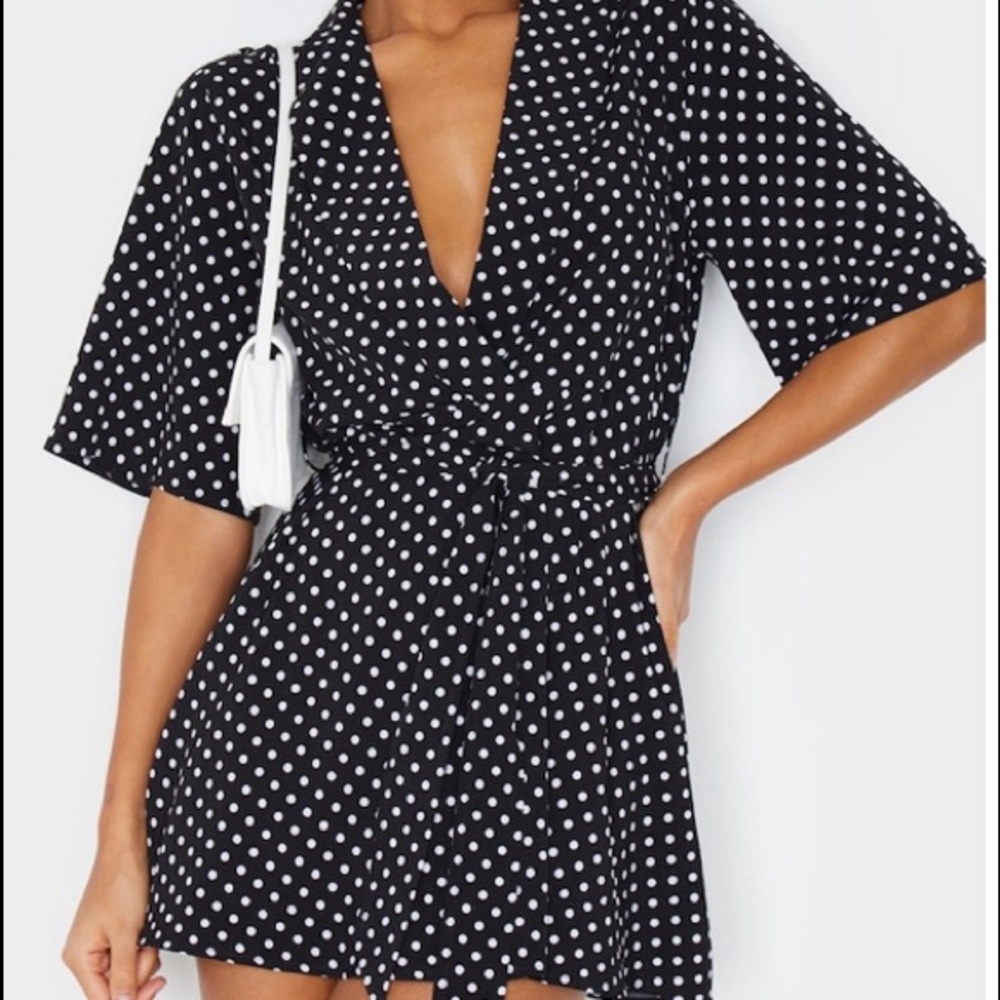 Pretty Little Thing Black Polka Dot Tea Dress - Size 10 US